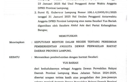 Yus Bariah Resmi Diberhentikan dari DPRD Lampung, Digantikan Abdul Aziz