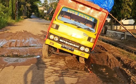 Truk Terjebak dalam Jurang Kerusakan: Jalan Sukadana-Kota Gajah Janji Perbaikan yang Tak Pernah Tiba