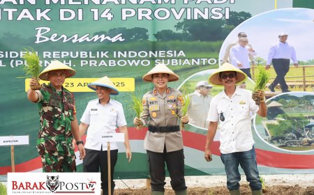 Bersama Menuju Ketahanan Pangan: Kapolres Lampung Timur Pimpin Penanaman Padi Serentak