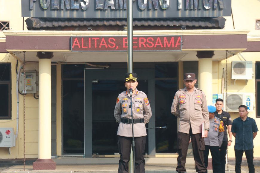 Kapolres Lampung Timur Pimpin Apel Pagi, Tekankan Waspada Cuaca Ekstrem dan Keselamatan Personel