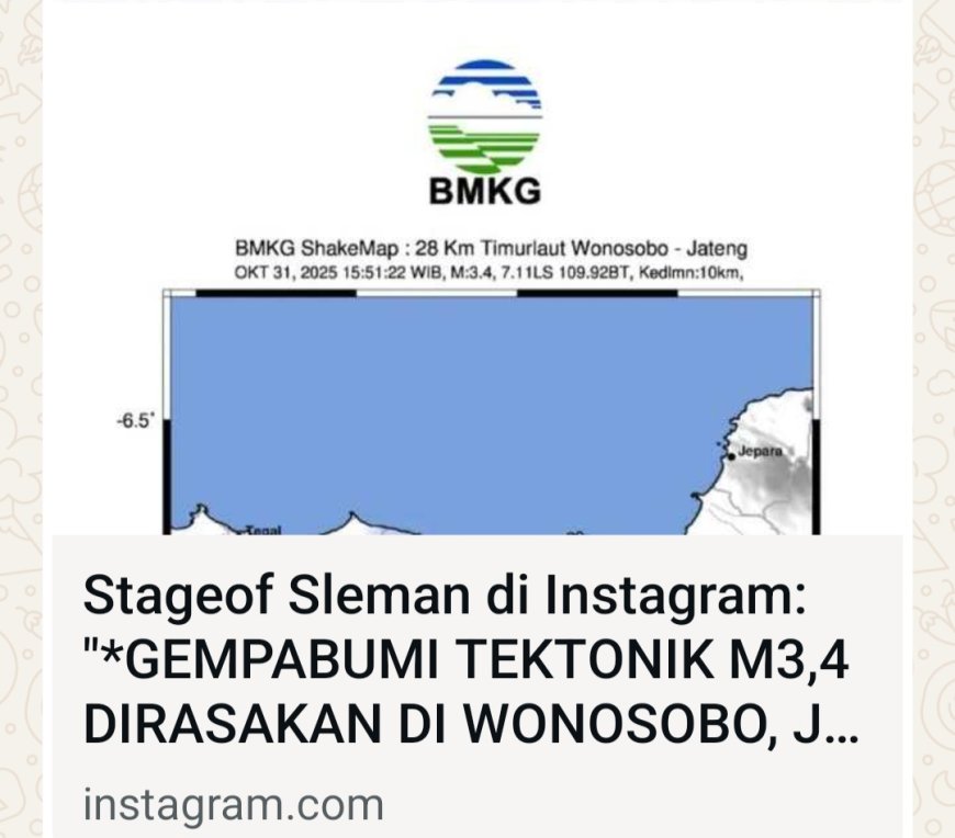 Gempa Tektonik M3,4 Guncang Wonosobo, Warga Diminta Tetap Tenang