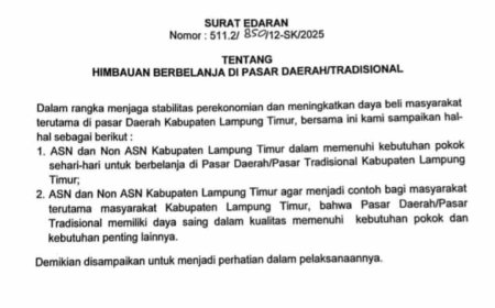 ASN dan Non ASN Lampung Timur Diimbau Belanja ke Pasar Tradisional, Dongkrak Ekonomi Lokal