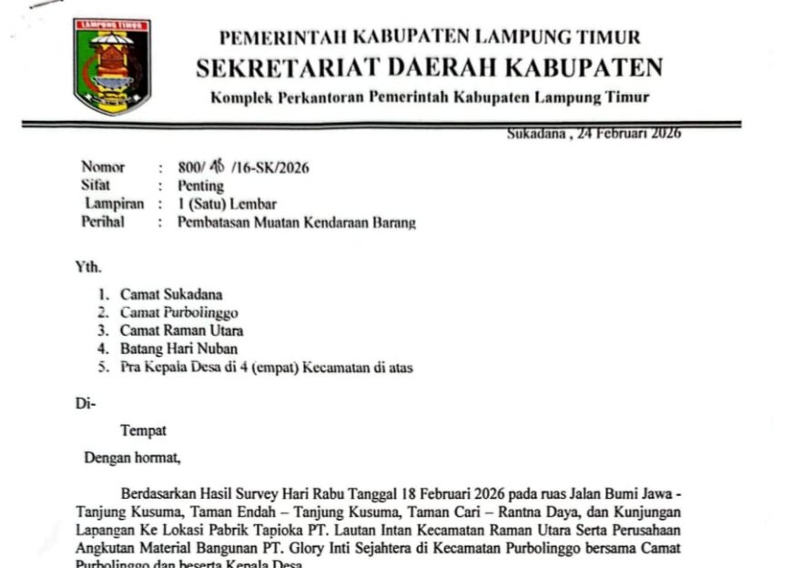 Pemkab Lampung Timur Batasi Muatan Kendaraan di Empat Kecamatan, Ini Alasannya