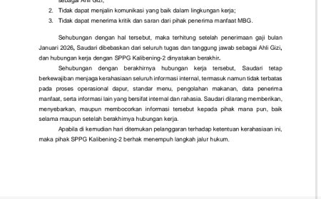 Diduga Langgar Aturan BGN, Kepala SPPG Kalibening 2 Putuskan Kerja Ahli Gizi dan Relawan Secara Sepihak