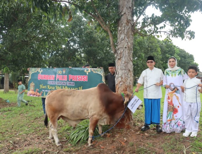 Polres Lampung Timur Sembelih 7 Sapi dan 4 Kambing Kurban, Daging Dibagikan untuk Warga Kurang Mampu