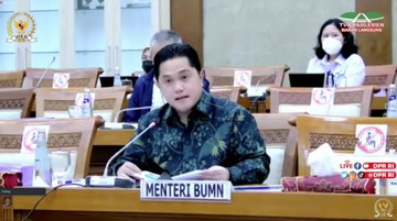 Foto: Rapat Kerja Komisi VI DPR RI dengan Menteri BUMN Erick Thohir (Tangkapan Layar Youtube DPR RI)