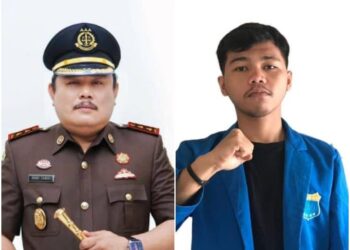 Kajari Simalungun, Bobbi Sandri, SH, MH (kiri) dan Ketua PC PMII Pematang Siantar-Simalungun, Rifki Pratama (kanan)