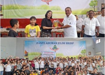 Muchtar Sinaga, S.P., M.M, di kegiatan Bakti Paska Di Panti Asuhan Elim HKBP Pematang Siantar.(mass)