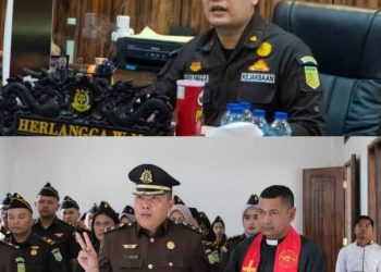 Plh. Kajari Padang Lawas, Herlangga Wisnu Murdianto SH MH 2. (Atas) & Pengambilan sumpah Jhon Christian Lumban Gaol, SH, MH sebagai Kepala Seksi Pemulihan Aset dan Pengelolaan Barang Bukti (PAPBB) Kejaksaan Negeri Padang Lawas (Bawah)