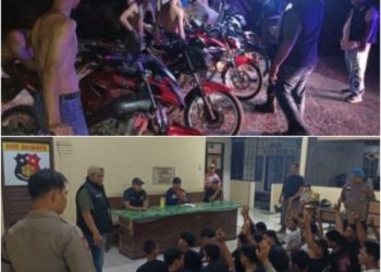 Sejumlah remaja dan sepeda motor yang diamankan di Polsek Buntu Pane. (mass)