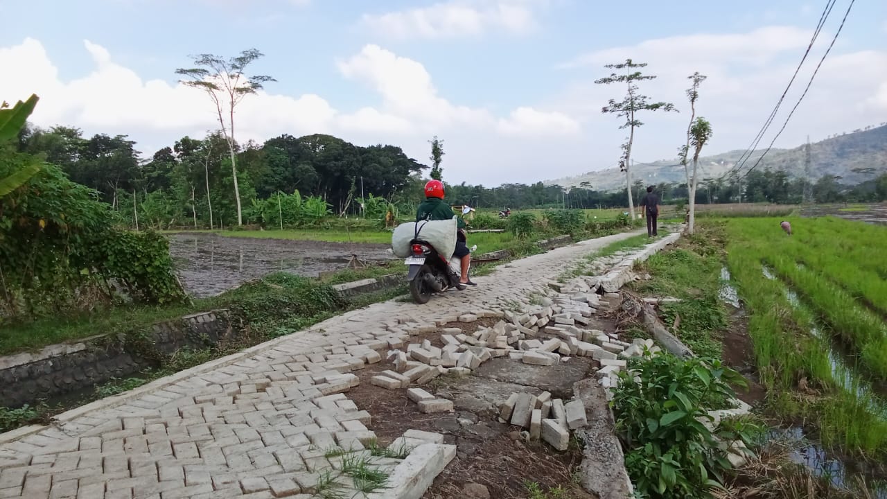 Baru Dibangun Dua Bulan, Jalan Paving di Krandegan Trenggalek Rusak Diterjang Banjir