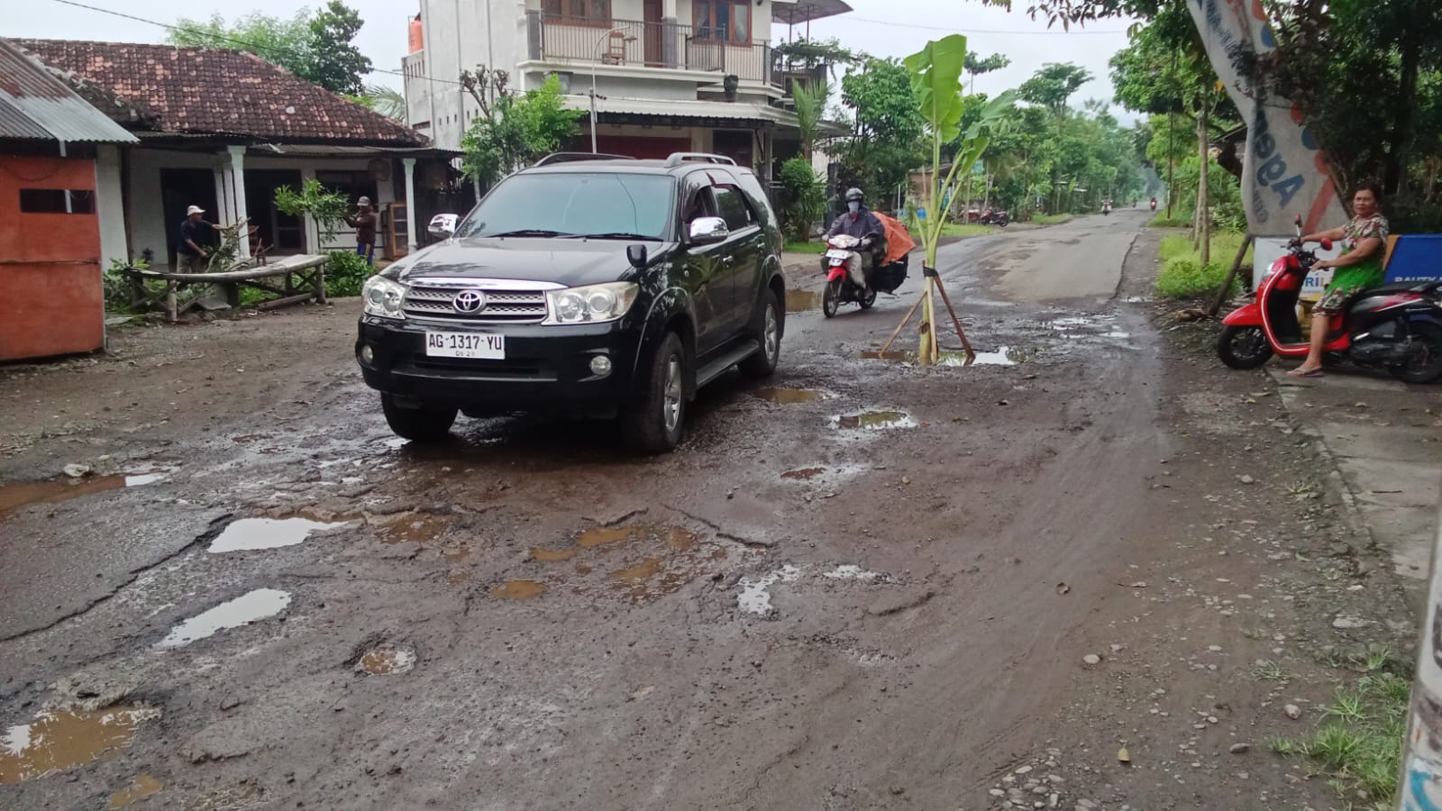 Jengah Jalan Gandusari Rusak, Warga Tanam Pohon Pisang Ditengah Jalan