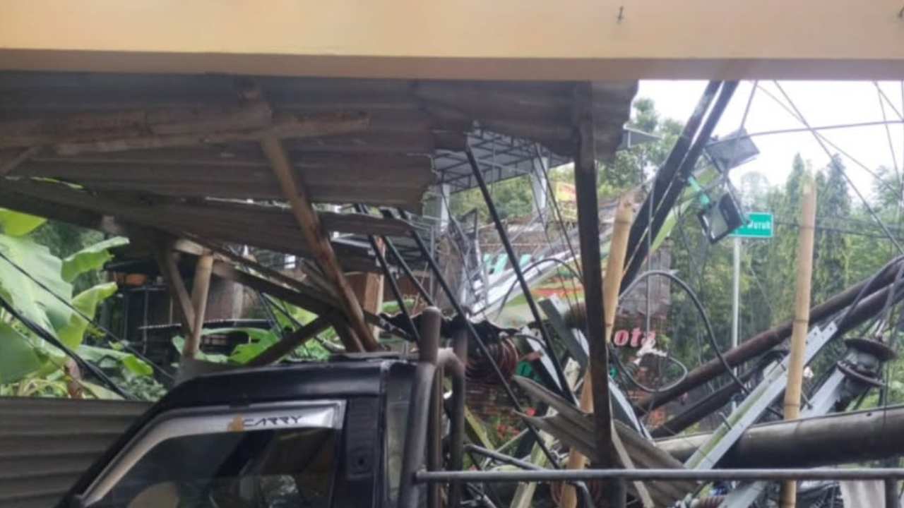 Trenggalek Diterjang Hujan Deras, Pohon Tumbang di Ngantru Timpa Teras Rumah dan Mobil