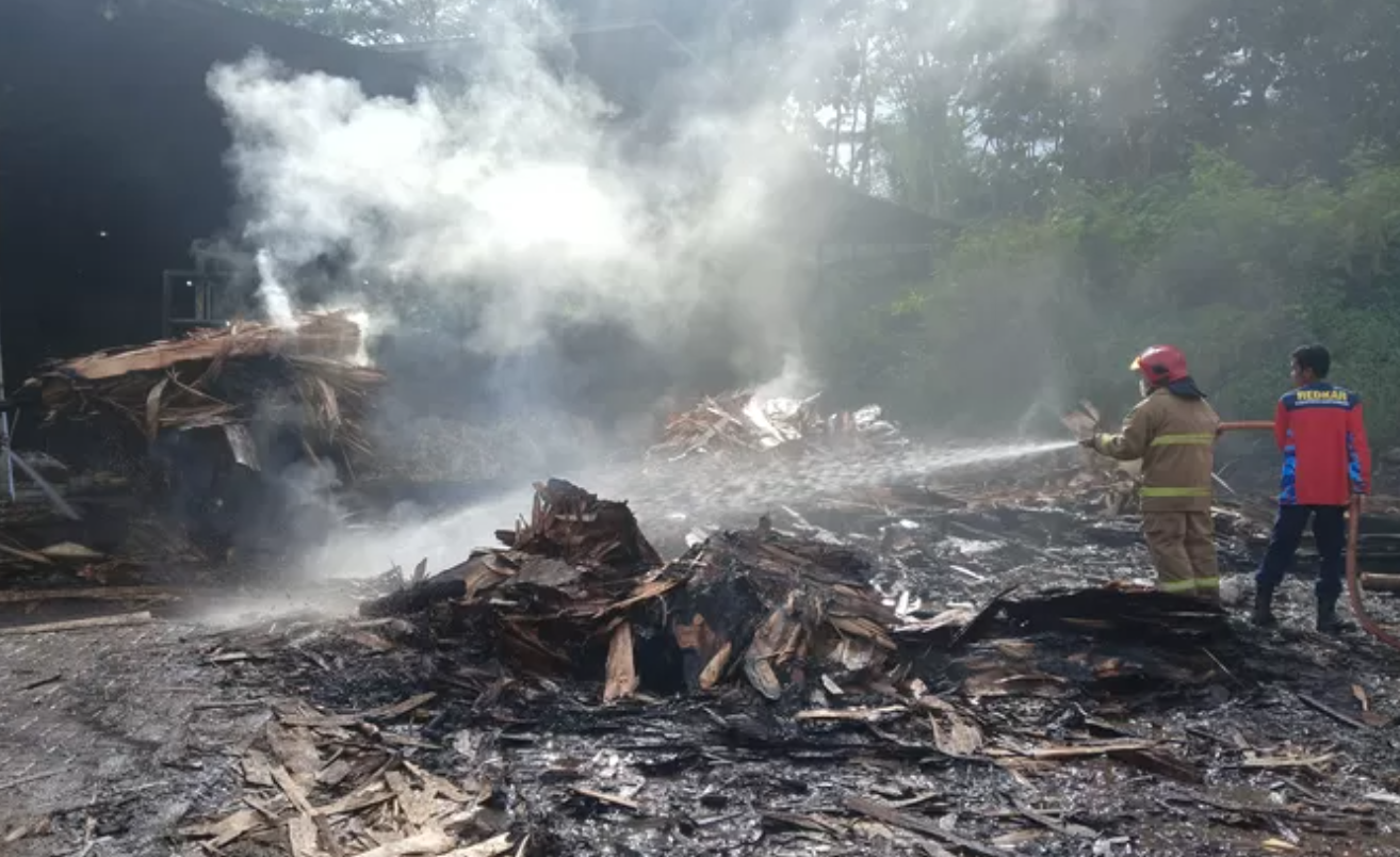 Asap pekat akibat kebakaran limbah kayu di pabrik PT APL