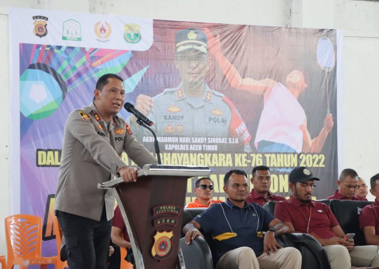Kapolres Aceh Timur saat Membuka Badminton Kapolres Cup III Dalam Rangka Hari Bhayangkara ke-76