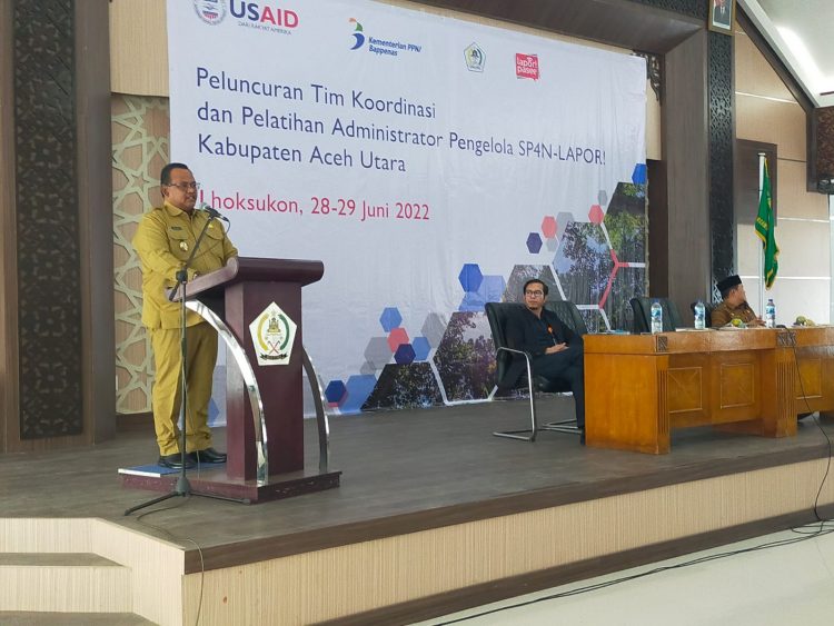 Wakil Bupati Aceh Utara Fauzi Yusuf membuka kegiatan pelatihan administrator pengelola SP4N-Lapor!