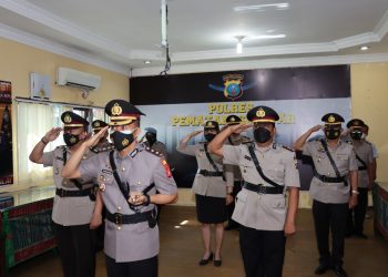 Polres Pematangsiantar Ikuti upacara Pensucian Pataka Polda Sumut Satya Bhakti Jaya via Zoom Meeting di Mapolres Pematangsiantar - Sumut