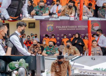 Polrestabes Medan Musnahkan Barang Bukti Narkoba diantaranya 45.810 gram sabu, 15.000 gram ganja, 350 butir pil ekstasi dan 200 butir erimin 5