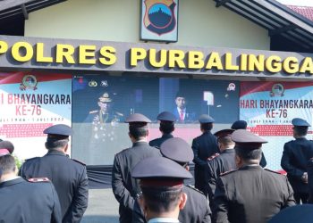 Upacara HUT Bhayangkara ke 76 Polres Purbalingga secara virtual