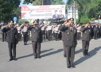 Upacara HUT Bhayangkara ke 76 Polres Tegal secara Virtual