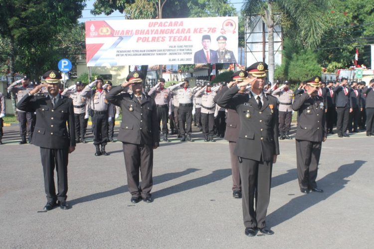 Upacara HUT Bhayangkara ke 76 Polres Tegal secara Virtual