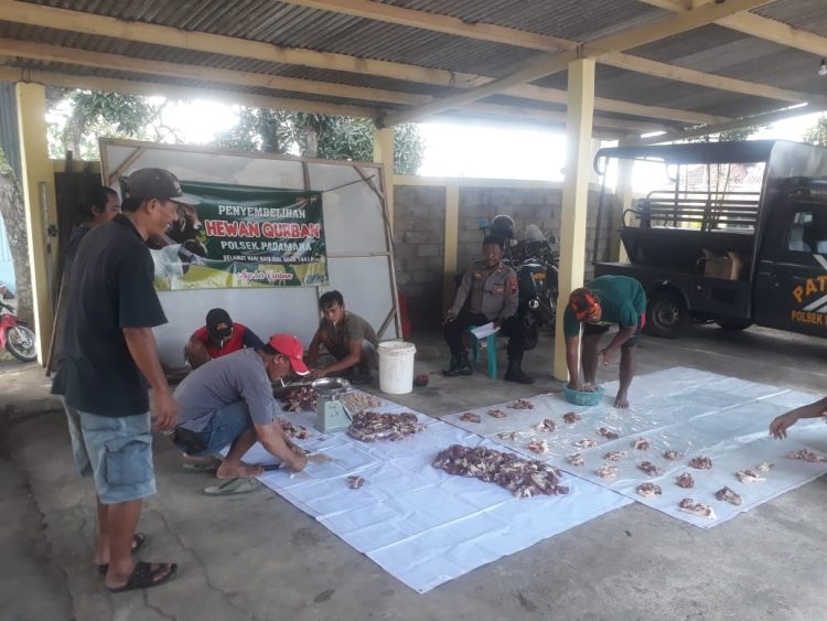 Polsek Padamara melaksanakan penyembelihan hewan kurban berupa 2 ekor kambing