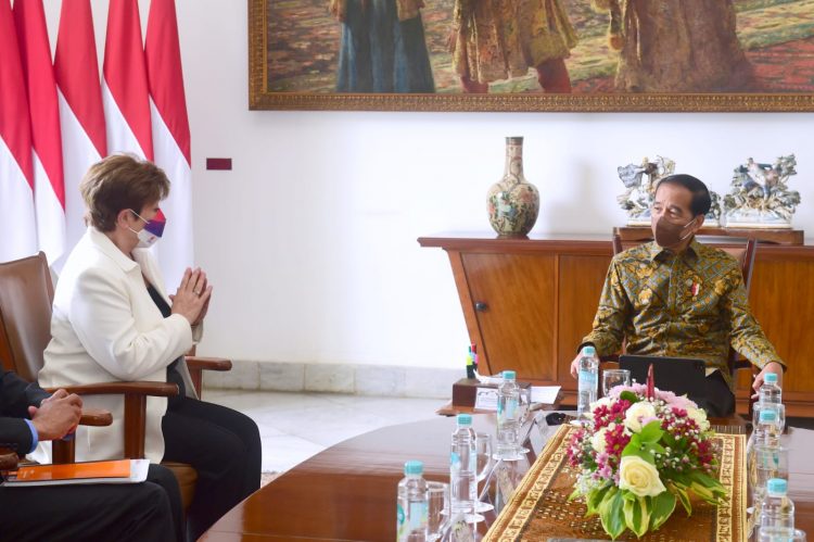 Presiden Joko Widodo menerima delegasi Dana Moneter Internasional (IMF) di Istana Kepresidenan Bogor