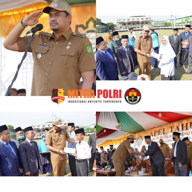 Bobby Nasution saat menjadi Inspektur Upacara dalam Apel Tahunan Pekan Perkenalan Khutbatul Arsy di halaman Pesantren Ar Raudlatul Hasanah Jalan Setia Budi Medan