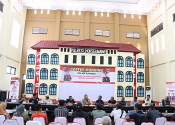 Kapolres Lhokseumawe, AKBP Henki Ismanto, SIK menggelar Coffee Morning (ngopi pagi) bersama wartawan