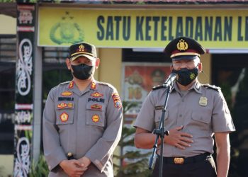Kapolres Dairi AKBP Wahyudi Rahman, SH, S.I.K, MM memimpin pelaksanaan apel pelepasan Personil Polres Dairi yang memasuki purna Bhakti Ipda Jonason