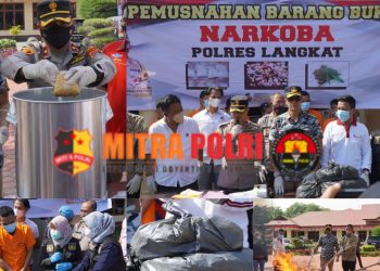 Pemusnahan barang bukti narkotika jenis Sabu dan Ganja berlangsung di lapangan Jananuraga Mapolres Langkat