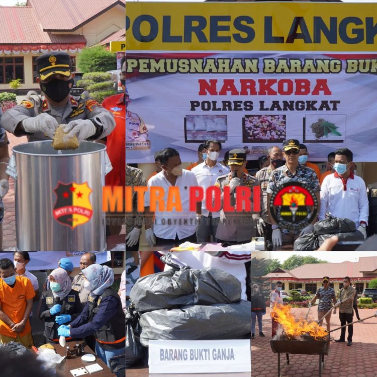 Pemusnahan barang bukti narkotika jenis Sabu dan Ganja berlangsung di lapangan Jananuraga Mapolres Langkat