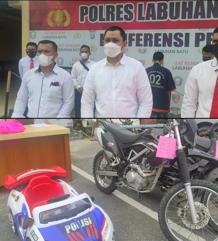 Sat Reskrim Polres Labuhanbatu mengamankan 2 pelaku pencurian sepeda motor milik anggota Polri