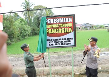 Kapolres Aceh Tamiang AKBP Imam Asfali S.I.K menghadiri peresmian kampung tangguh Pancasila oleh Komandan Komando Distrik Militer 0117/Aceh Tamiang