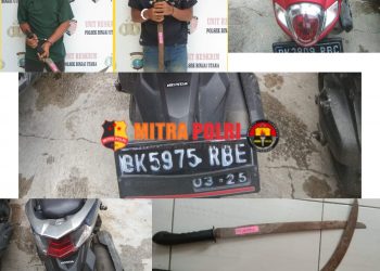 Sebanyak seratusan orang dengan mengendarai sepeda motor konvoi sekitar Kota Binjai dengan membawa senjata tajam berupa klewang dan Celurit