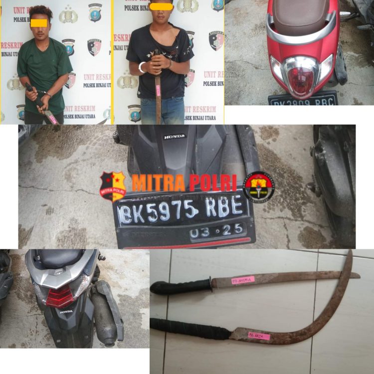 Sebanyak seratusan orang dengan mengendarai sepeda motor konvoi sekitar Kota Binjai dengan membawa senjata tajam berupa klewang dan Celurit