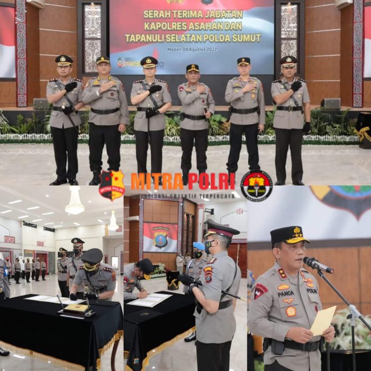 Kapolda Sumut Irjen Pol. Drs. R. Z. Panca Putra S, M.Si memimpin upacara serah terima jabatan Kapolres Asahan dan Kapolres Tapanuli Selatan