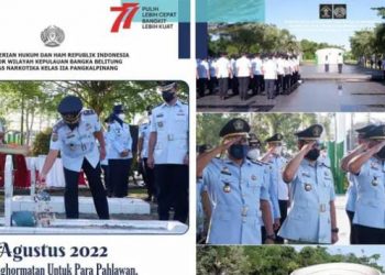 Lapas Narkotika Kelas IIA Pangkalpinang Kanwil Kemenkumham Babel mengikuti kegiatan Upacara Penghormatan dan Tabur Bunga di Taman Makam Pahlawan Pawitralaya