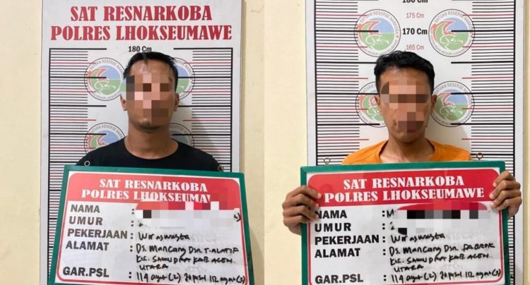 Tim Opsnal Satresnarkoba Polres Lhokseumawe berhasil menangkap 2 (dua) tersangka pengedar dan menyita barang bukti narkotika jenis sabu seberat 1.052 gram