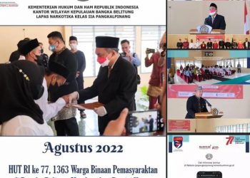 Lembaga Pemasyarakatan Narkotika Kelas IIA Pangkalpinang menghadiri acara pemberian Remisi Umum (RU) yang secara terpusat dilaksanakan di Lapas Kelas IIA Pangkalpinang