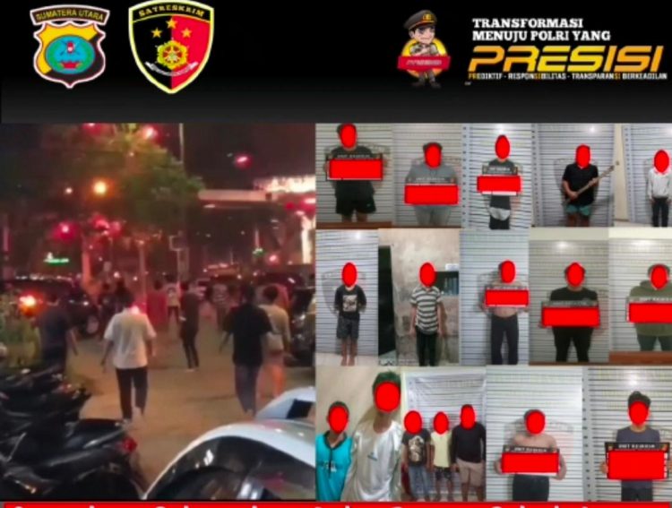 Satreskrim Polrestabes Medan beserta Polsek jajaran mengamankan enam belas orang diduga terlibat dalam kelompok remaja bermotor yang meresahkan
