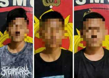 Tiga remaja belasan tahun warga Kota Bitung diamankan gabungan personel Polres Bitung dan Polsek Matuari