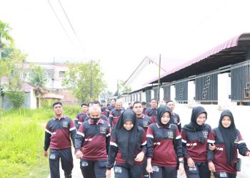 Polres Lhokseumawe rutin melakukan olah raga setelah apel pagi sebelum memulai aktivitas kerja di hari Jum’at
