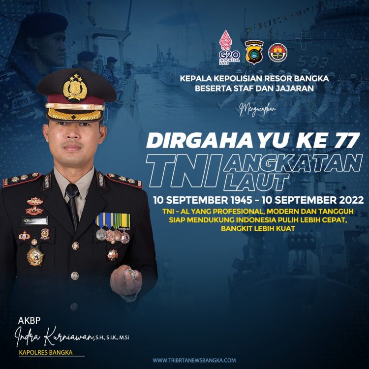 Kapolres Bangka AKBP Indra Kurniawan,S.H., S.I.K.,M.Si., Beserta Staf Jajaran memberikan ucapan selamat HUT TNI Angkatan Laut (AL) ke 77