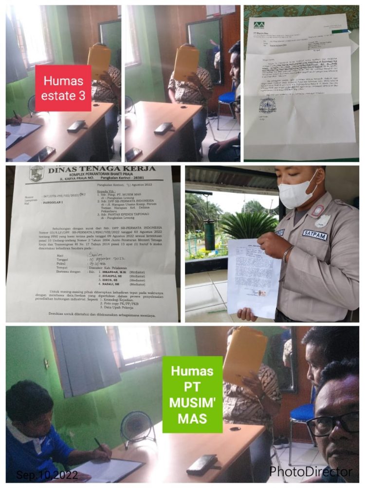 Tahap panggilan pertama kepada pihak management perusahaan PT MUSIM'MAS estate 3 yang diwakili oleh humas, An : "DAVID" dan kepada karyawan yang bersangkutan, An : "Pantas Efendi Tafon"