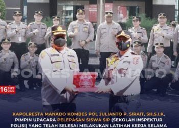Upacara pelepasan terhadap 29 Siswa SIP angkatan 51 yang dipimpin langsung oleh Kapolresta Manado