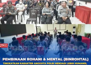 Umat Kristen Polresta Manado melaksanakan Pembinaan rohani dan mental (Binrohtal) bertempat di Aula lantai 3 Mapolresta Manado