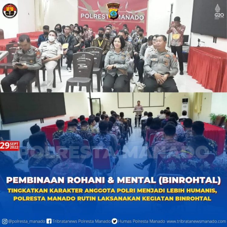 Umat Kristen Polresta Manado melaksanakan Pembinaan rohani dan mental (Binrohtal) bertempat di Aula lantai 3 Mapolresta Manado