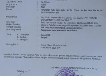 Surat Tanda Terima Laporan Polisi Polres Labuhanbatu