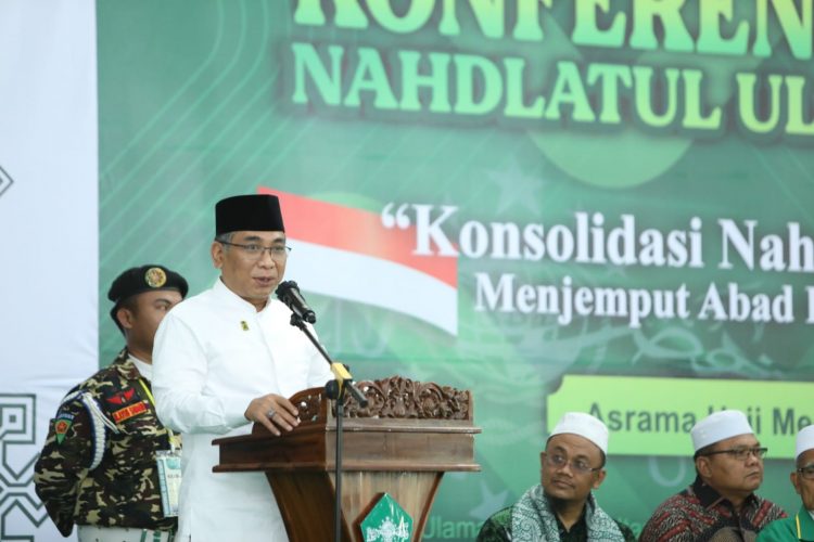Ketua Umum PBNU KH Yahya Cholil Staquf saat memberikan sambutan
Kaderrisasi Wilayah NU Sumatera Utara ke XVIII di Medan